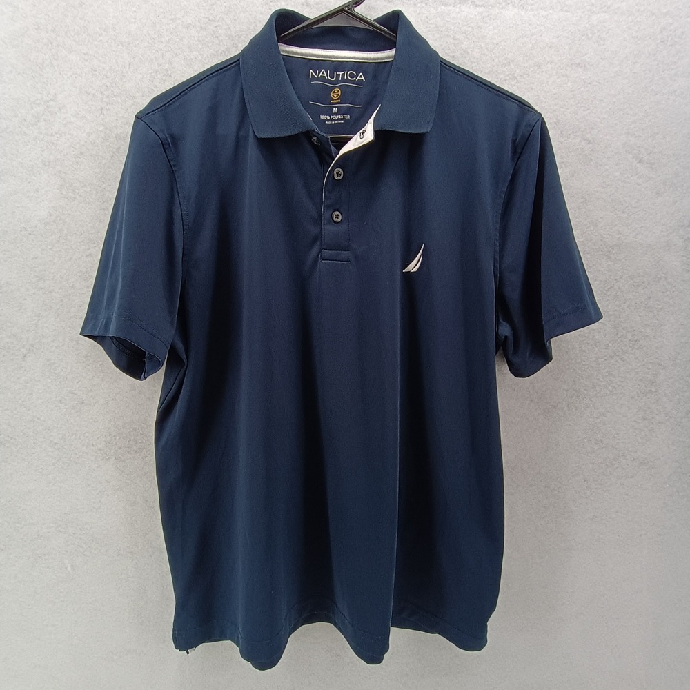 Nautica Mens Sz M Performance Polo Shirt Wicking Short Sleeve Navy Blue K0152T